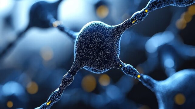 Microscopic View of Neural Network Connections: A 3D Render of Neuron Synapses
