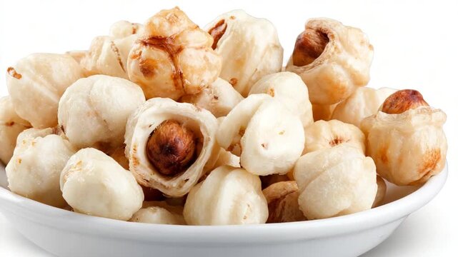Close-Up Video of Phool Makhana (Fox Nuts) in a White Bowl, Delicious Snack, Food
