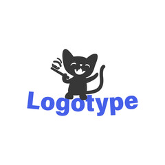 Logo with a kitten and a toothbrush. Logo for animal dentistry in vector.