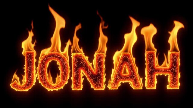 Burning JONAH Text in Vibrant Flames on Black Background | 4K Fiery Prophetic Scripture Animation

