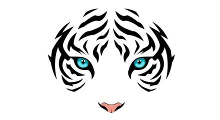 Stylized Illustration of a Majestic White Tiger's Face with Striking Blue Eyes and Distinctive Stripes