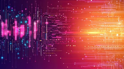 Abstract Digital Circuitry: A Symphony of  Neon Hues and Data Streams