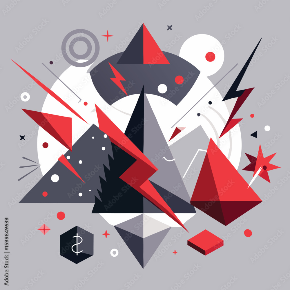 Aufkleber geometric composition with red and gray shapes in a dynamic abstract illustration