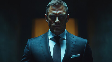 Professional businessman in suit exuding confidence and determination