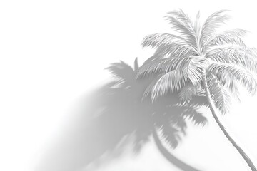White palm tree with a soft shadow on a clean white background. Minimalist tropical concept for summer vacation designs. 3D render illustration with copy space.