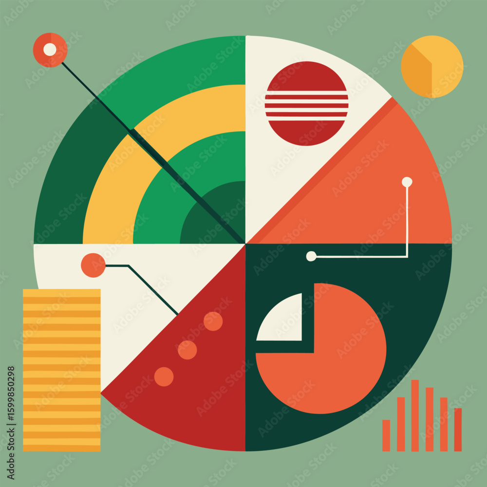 Poster modern abstract geometric composition with circular and rectilinear elements in earthy tones for cre