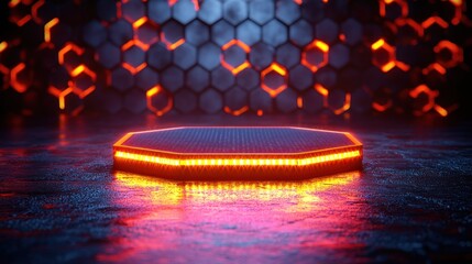 Futuristic Octagonal Platform with Glowing Lights