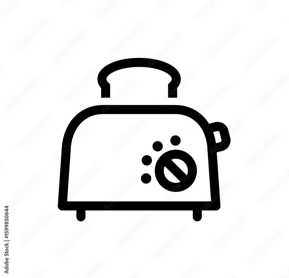 Aufkleber a minimalist line drawing of a toaster with bread popping up, featuring a control dial.