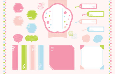 Spring Japanese Style Frame and Label Set – Traditional Pattern Design
