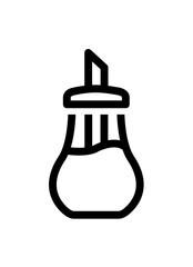 A simple line drawing of a sugar dispenser with a spout and some content inside.