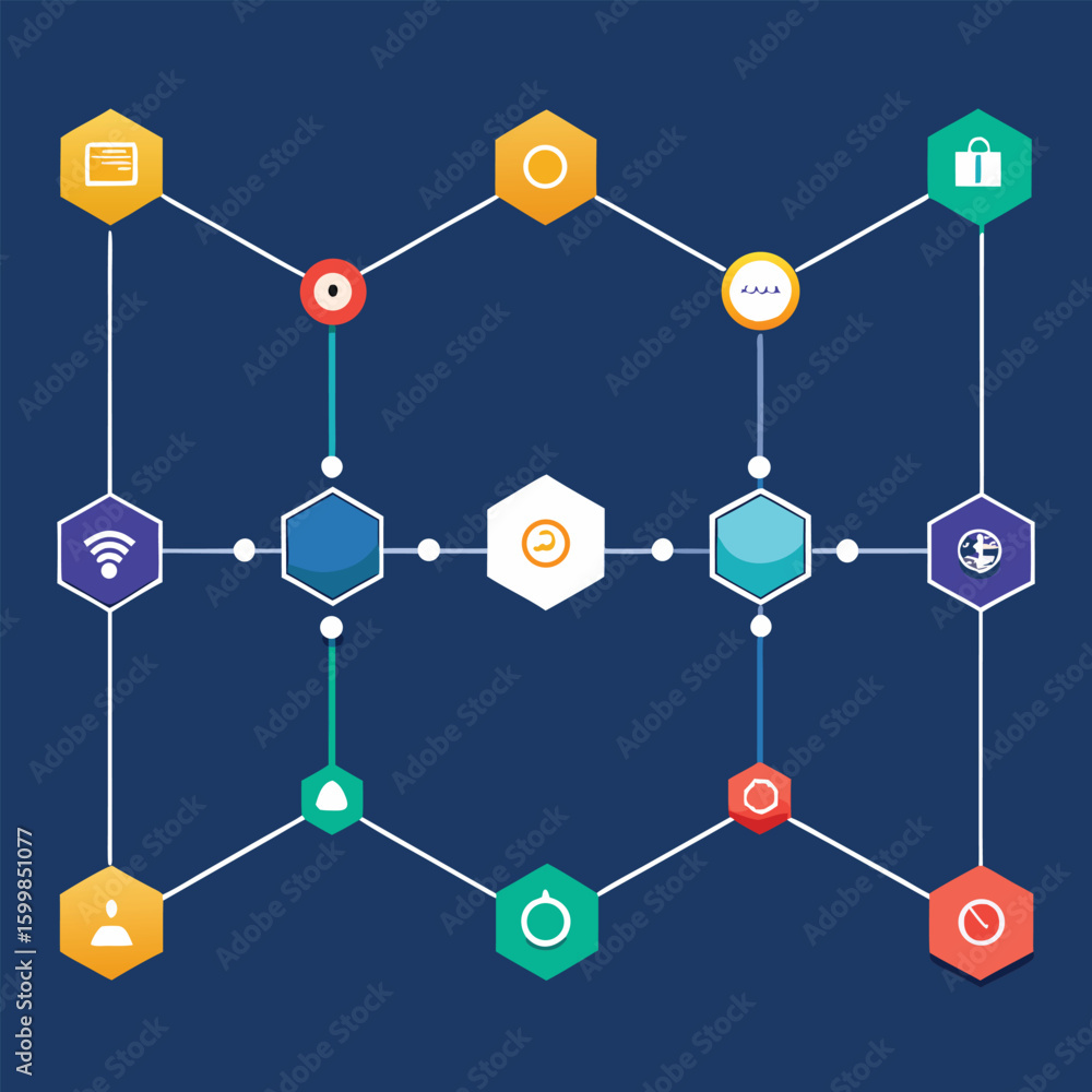 Poster network diagram visualizing data flow and connectivity for business and technology concepts