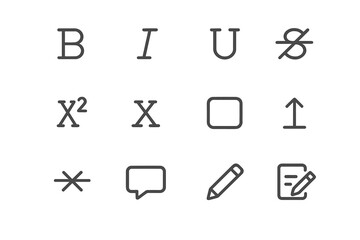 Text formatting icons set: bold, italic, underline, strike-through