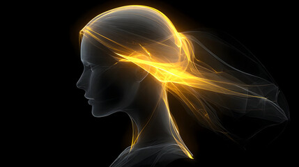 a woman made of flowing ink and gold fractals in zero gravity