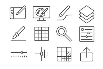 Digital art tools icons with drawing and editing symbols