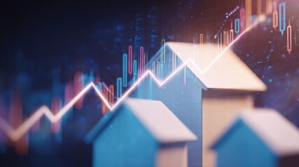 Real estate foreclosure crisis Abstract representation of real estate growth with housing models and graphs.