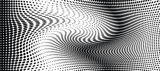 Wavy gradient halftone dots pattern texture background
