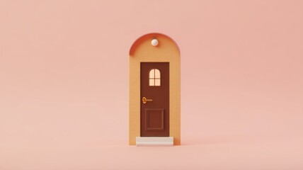 Real estate foreclosure crisis Miniature decorative door against a pastel background.