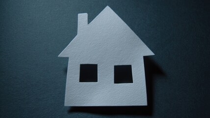 Real estate foreclosure crisis Paper house silhouette on dark background.