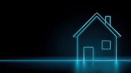 Real estate foreclosure crisis Neon outline of a house against a dark background.