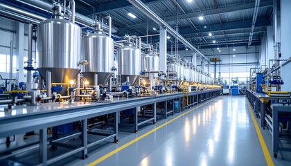 Naklejka premium Industrial facility interior, showcasing a clean, modern production line