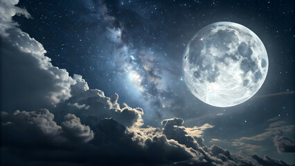 Dark moody night sky full moon dramatic clouds dramatic lighting
