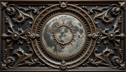 Celestial Ornate Panel: A Moonlit Masterpiece