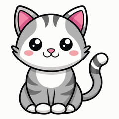 A cute cartoon cat character illustration with a funny, happy, domestic kitten