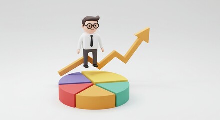 Business person on growing pie chart