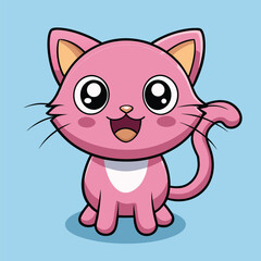 Funny vector cartoon of a cute domestic kitten and a happy dog