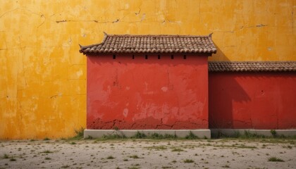 Naklejka premium Red and Yellow Harmony: Architectural Contrast in China