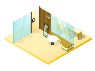 Smart Office Entrance with Digital Reception – Isometric Illustration
