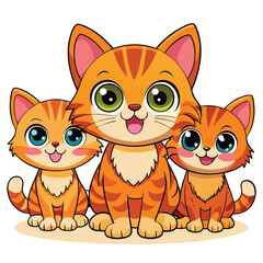 A cute, funny, orange cartoon cat vector illustration of a domestic pet kitten character with a smile and a tail