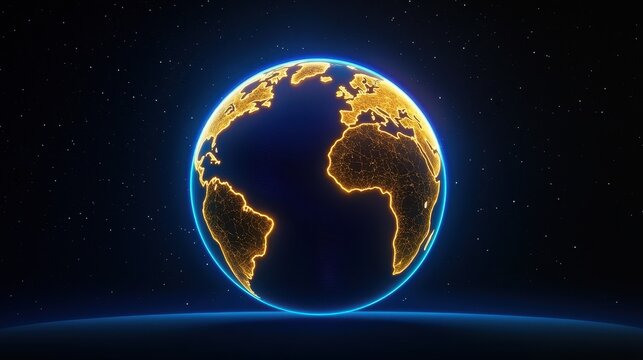 Glowing Earth at Night Digital Rendering