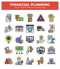 Collection of 25 Financial Planning Icons: Guide to Money Management. Budgeting. Investing. and Financial Growth