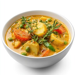 Fototapeta premium Delicious and healthy chicken noodle soup with rice, vegetables, and meat in a hot bowl for a gourmet meal