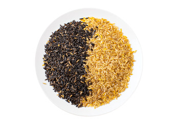 a plate of rice and black and yellow rice