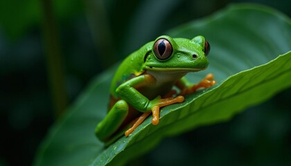 Naklejka premium Red-Eyed Tree Frog on Lush Green Leaf