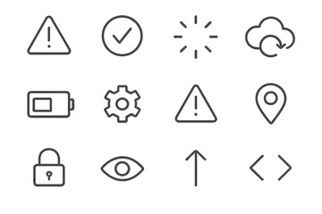 Minimalistic black and gray icon set with various symbols on textured background