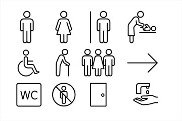 Restroom and accessibility icons set with gender and facility signs