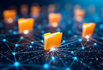 Digital network of connected folders illustrating data organization and management systems for efficient information access and storage