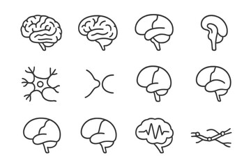Obraz premium Brain and neuron icon set on gray background for medical illustration