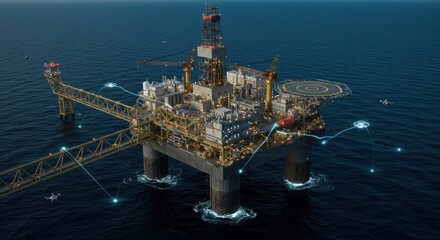 Offshore Oil Platform with Digital Connectivity in Ocean