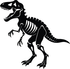 Black silhouette vector illustration of a running horse and a Tyrannosaurus rex dinosaur