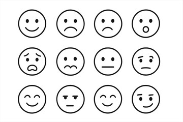 Fototapeta premium Set of 12 emoticons displaying various facial expressions on gray background