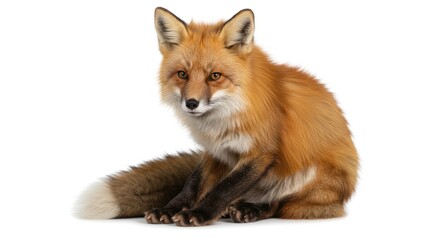 Orange Fox Sitting on White Background with Curious Expression