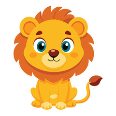 Cartoon illustration of a cute, smiling baby wild animal character, like a lion or bear, perfect for fun nature and safari-themed art