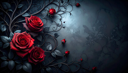 Dark Red Roses with Gothic Vines.