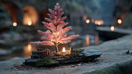 Pink Fairy Tree Miniature Landscape Scene