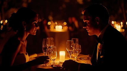 Romantic Candlelit Dinner Featuring a Couple Sharing an Intimate Moment