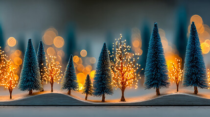 Miniature Christmas Trees with Warm Lights